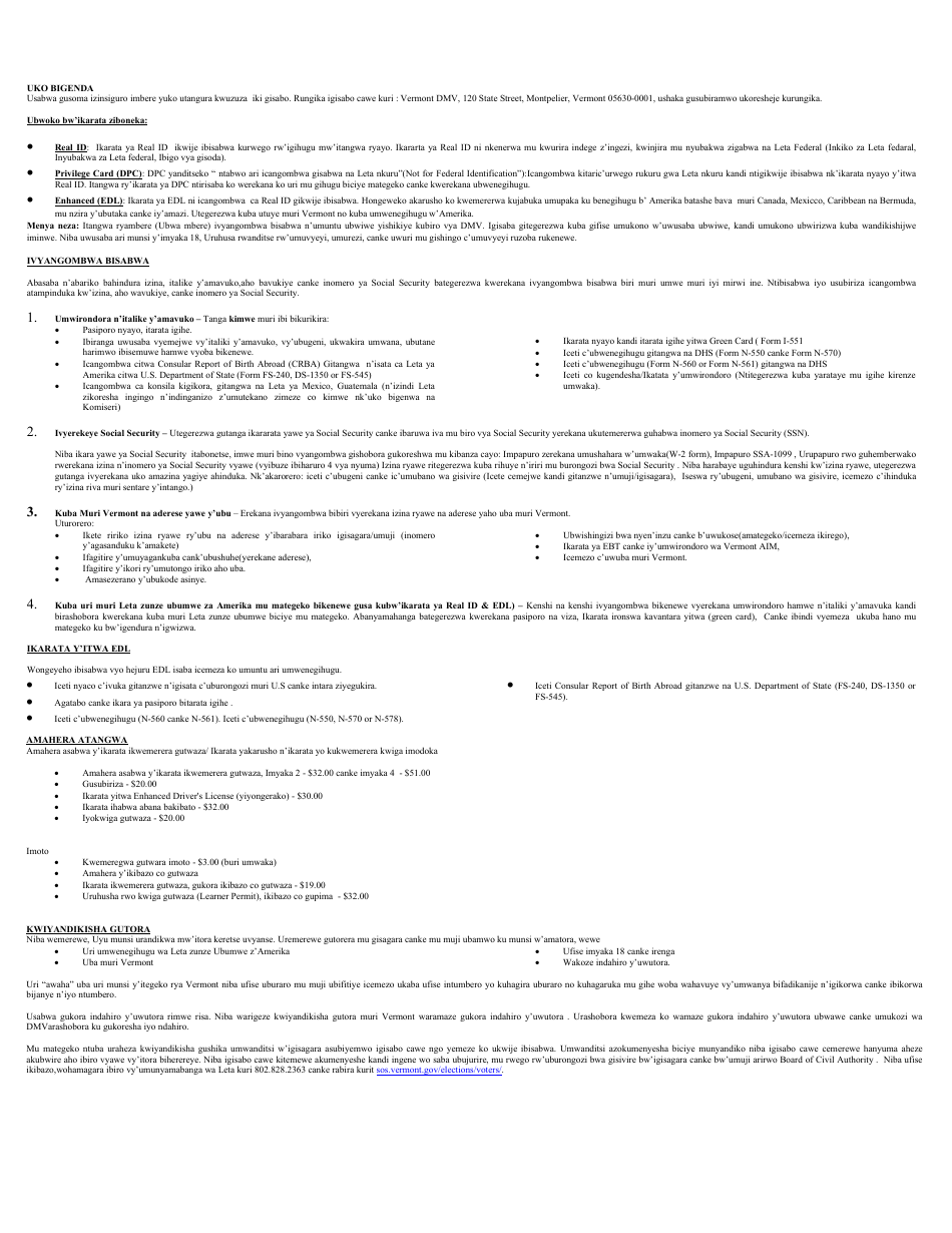 Form VL-021 Application for License / Permit - Vermont (Kirundi), Page 3