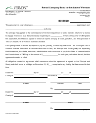 Document preview: Form CVO-004 Rental Company Bond to the State of Vermont - Vermont