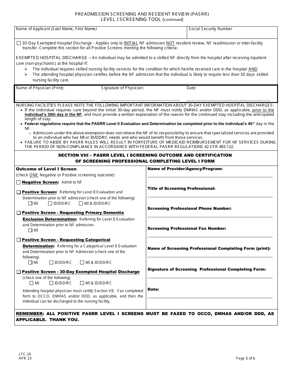Form Ltc 26 Download Printable Pdf Or Fill Online Preadmission