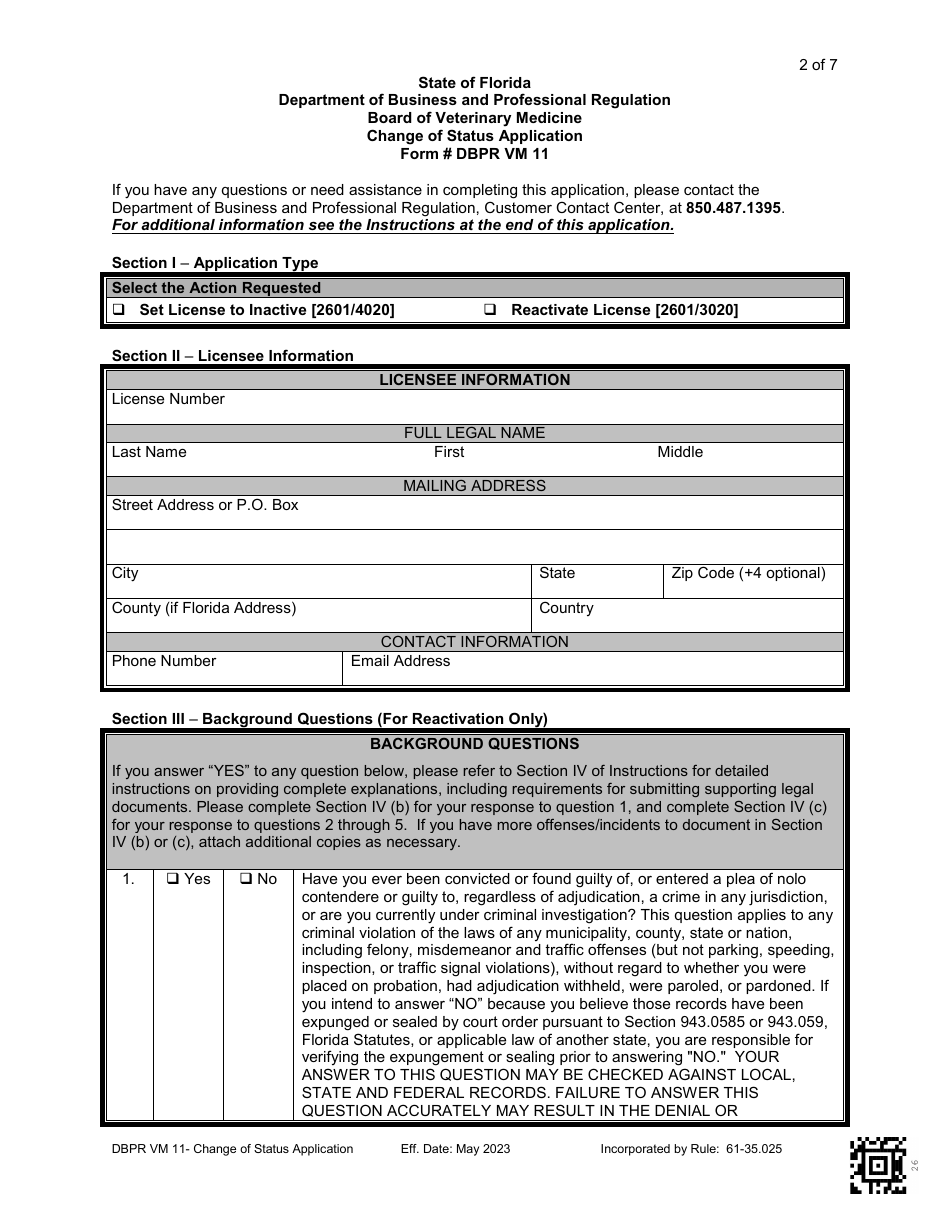 DBPR Form VM11 - Fill Out, Sign Online and Download Printable PDF ...