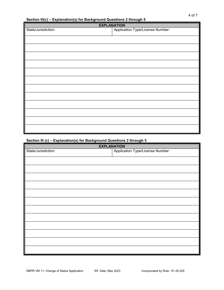 DBPR Form VM11 Change of Status Application - Florida, Page 4