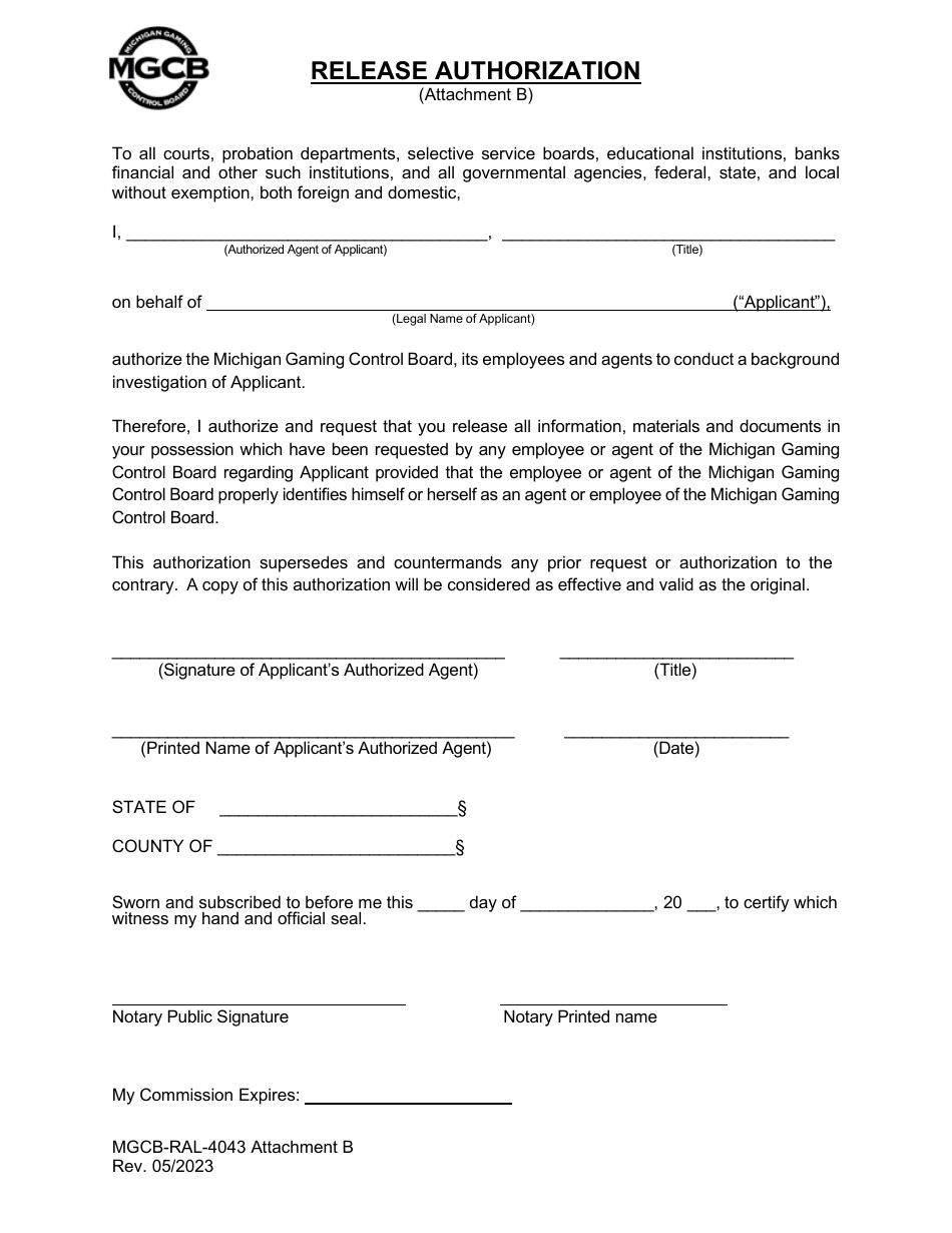 Form MGCB-RAL-4043 Attachment B - Fill Out, Sign Online and Download .