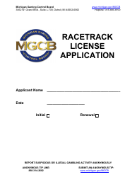 Document preview: Form MGCB-RAL-4043 Racetrack License Application - Michigan