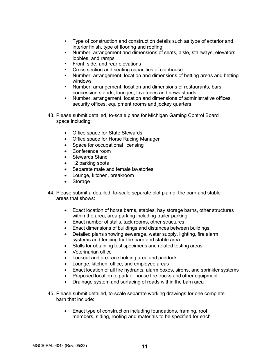 Form MGCB-RAL-4043 Racetrack License Application - Michigan, Page 11
