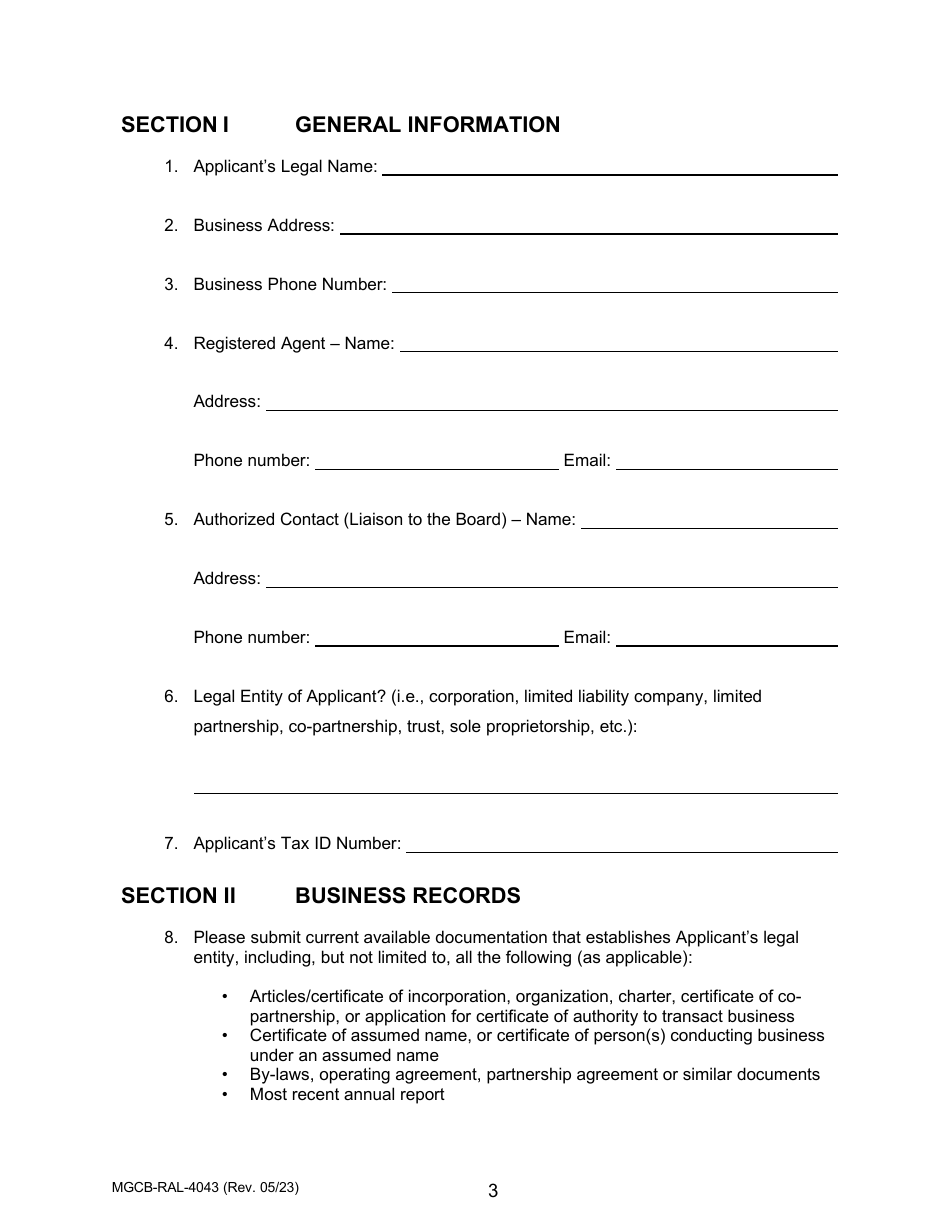 Form MGCB-RAL-4043 Racetrack License Application - Michigan, Page 3