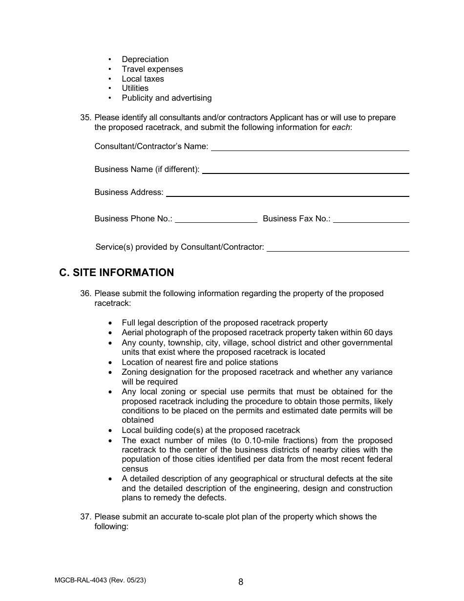 Form MGCB-RAL-4043 Racetrack License Application - Michigan, Page 8