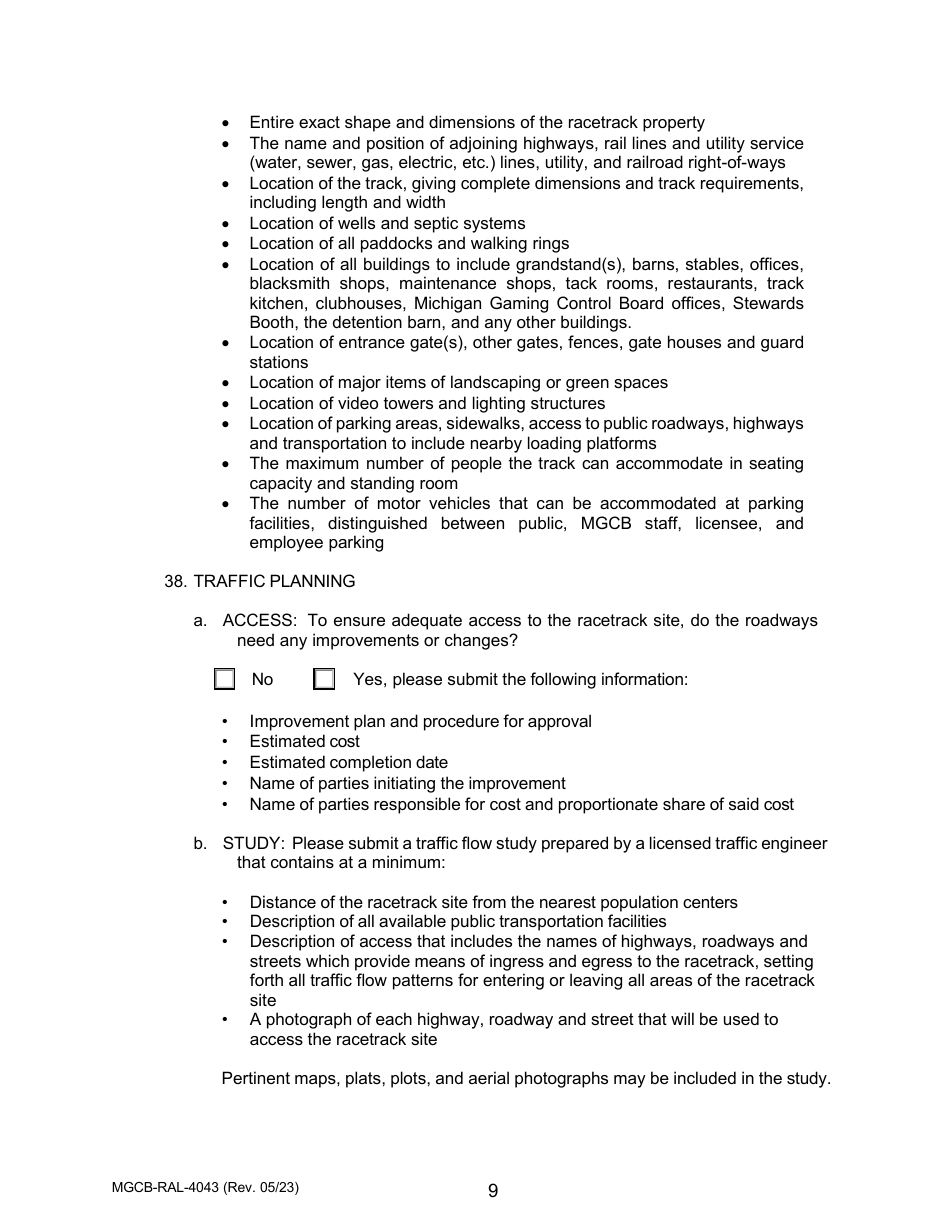 Form MGCB-RAL-4043 Racetrack License Application - Michigan, Page 9