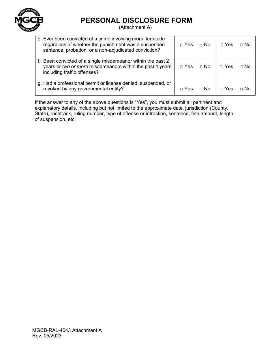 Form MGCB-RAL-4043 Attachment A Personal Disclosure Form - Michigan, Page 7