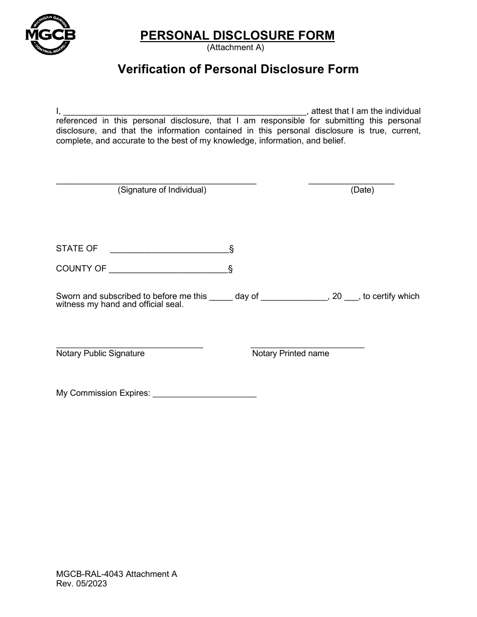 Form MGCB-RAL-4043 Attachment A Personal Disclosure Form - Michigan, Page 8