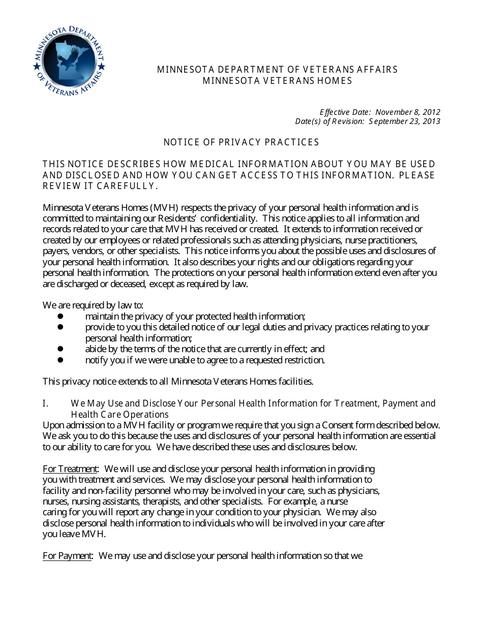 Minnesota Hipaa Notice Of Privacy Practices Fill Out Sign Online And Download Pdf 