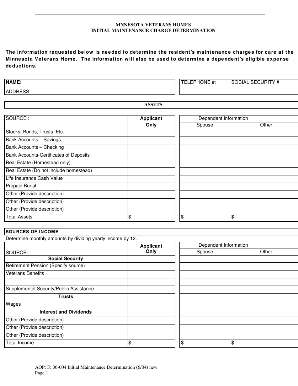 Minnesota Initial Maintenance Charge Determination - Fill Out, Sign ...