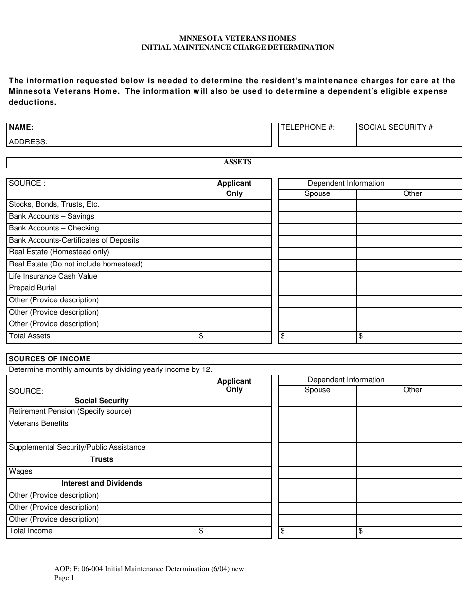 Initial Maintenance Charge Determination - Minnesota, Page 1