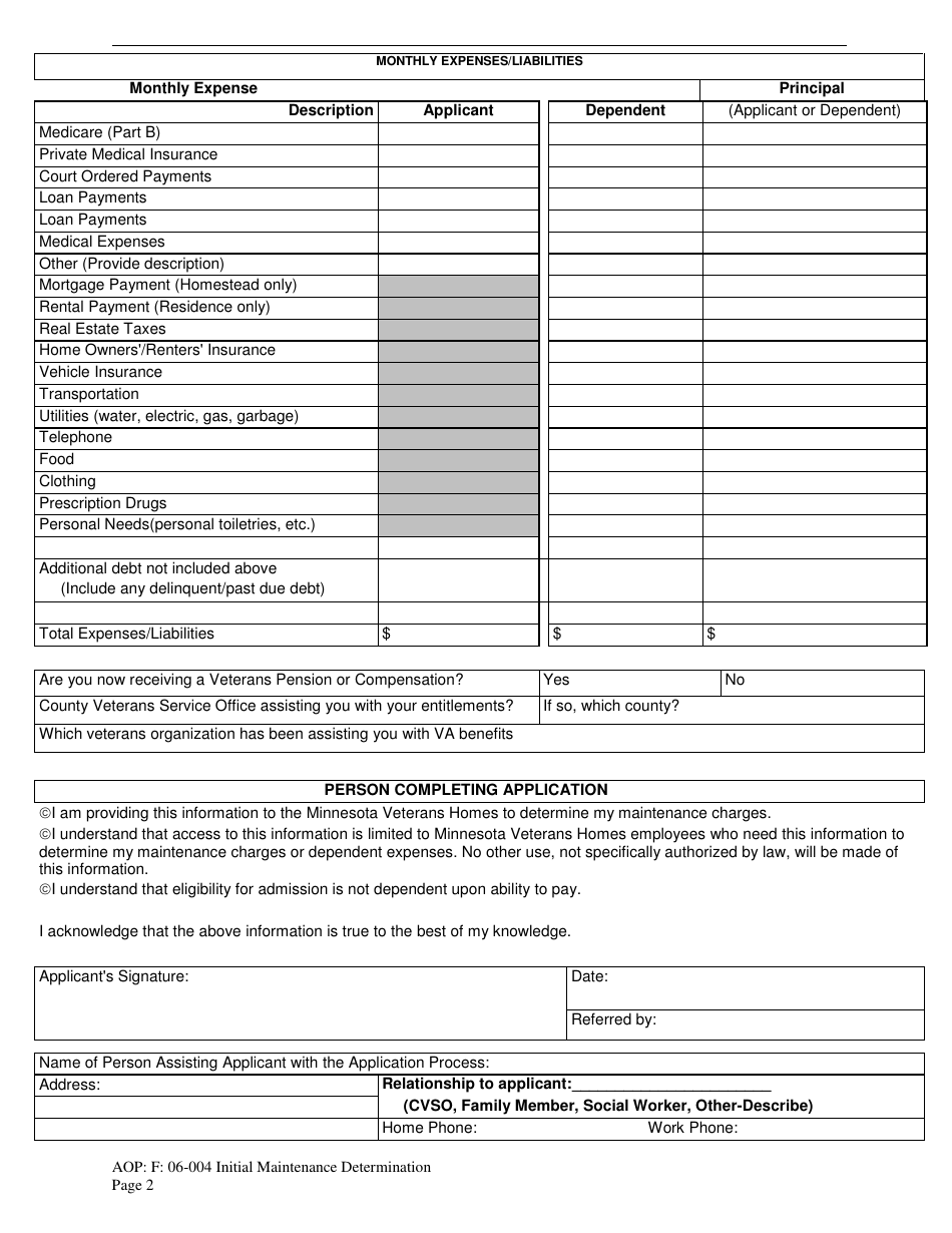 Initial Maintenance Charge Determination - Minnesota, Page 2