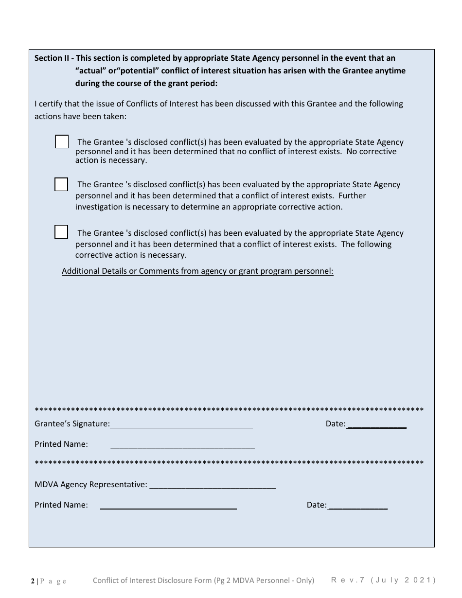Appendix G Conflict of Interest Disclosure Form - Minnesota, Page 2