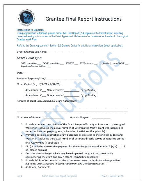 Instructions for Grantee Final Report - Minnesota Download Pdf