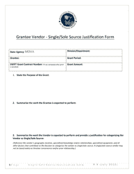 Grantee Vendor - Single/Sole Source Justification Form - Minnesota