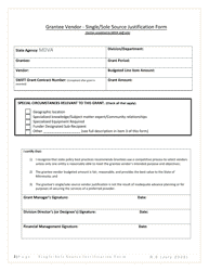 Grantee Vendor - Single/Sole Source Justification Form - Minnesota, Page 2
