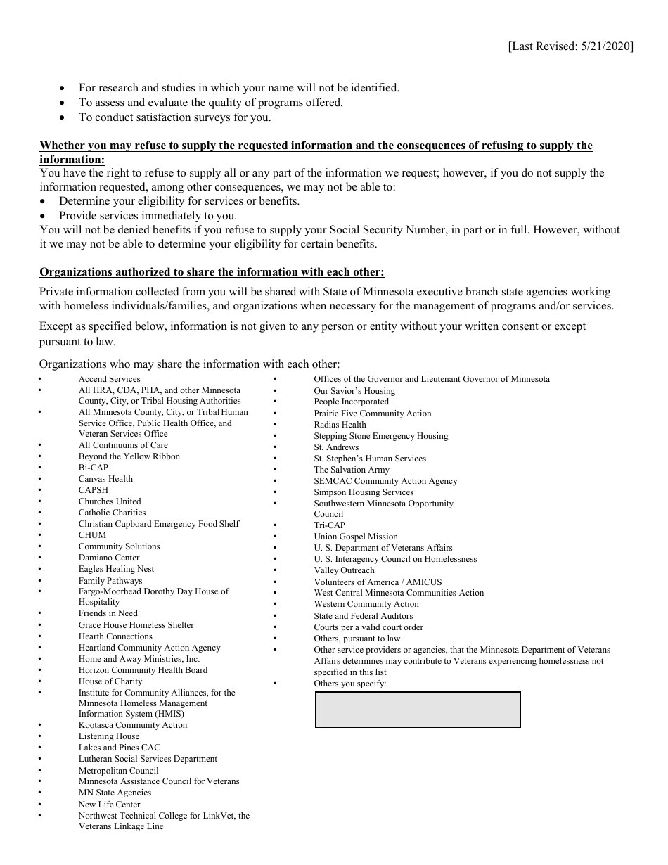 Homeless Veteran Registry Release of Information - Minnesota, Page 2