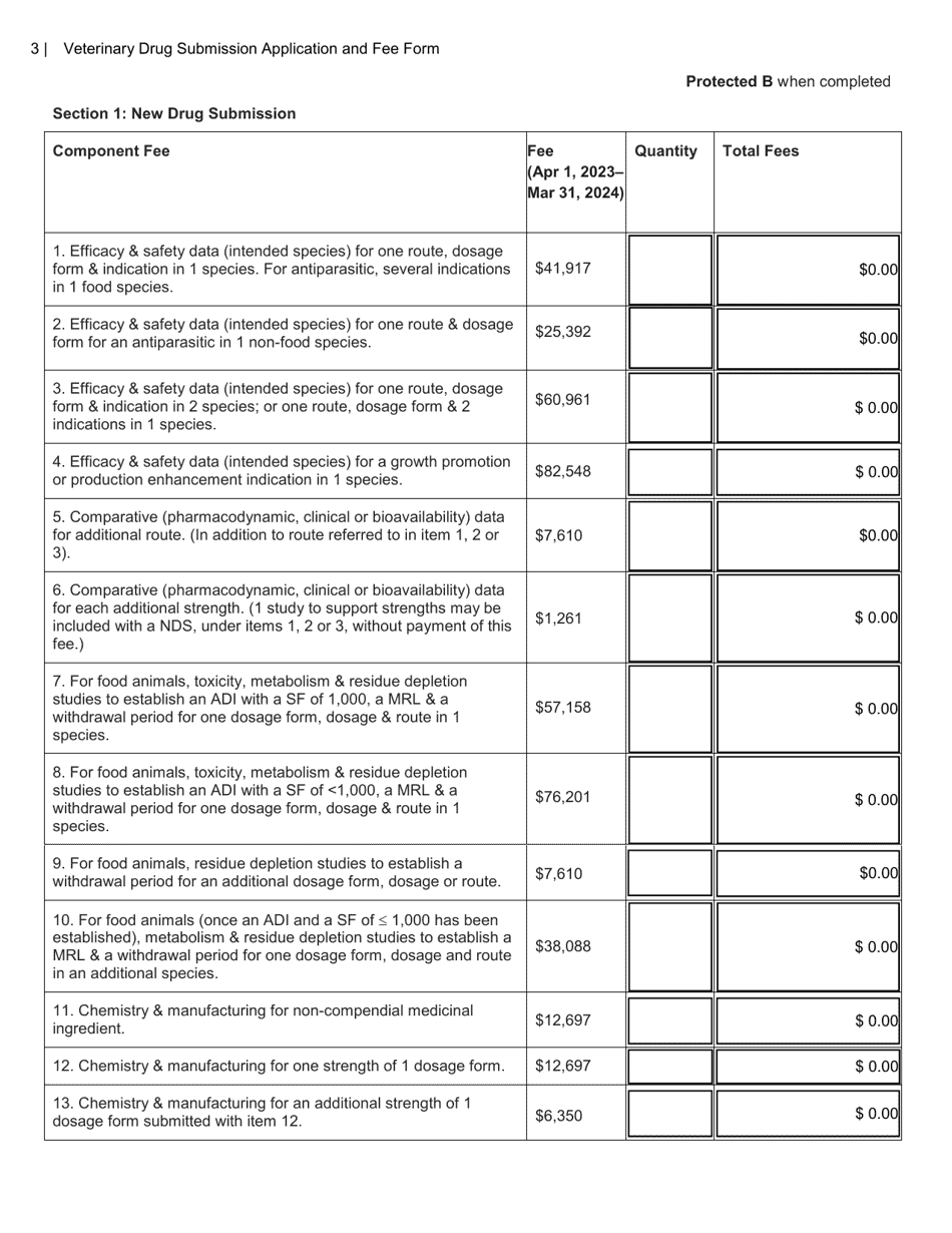 Veterinary Drug Submission Application and Fee Form - Canada, Page 3