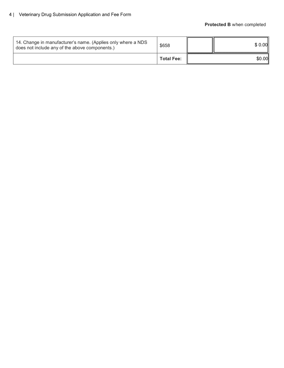 Veterinary Drug Submission Application and Fee Form - Canada, Page 4