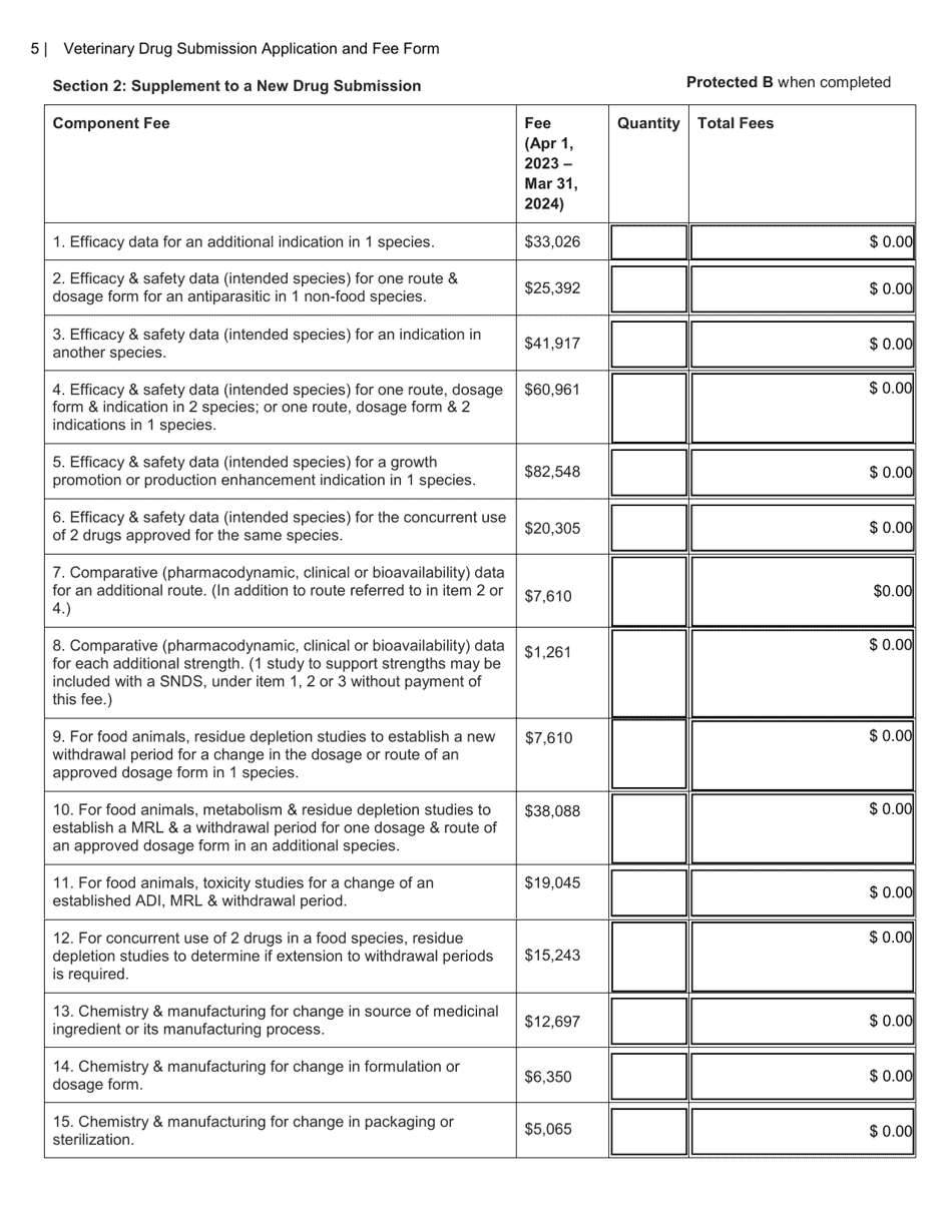 Veterinary Drug Submission Application and Fee Form - Canada, Page 5