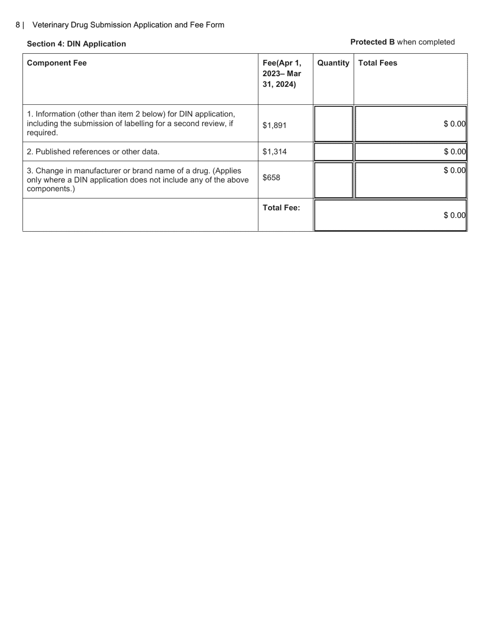 Veterinary Drug Submission Application and Fee Form - Canada, Page 8