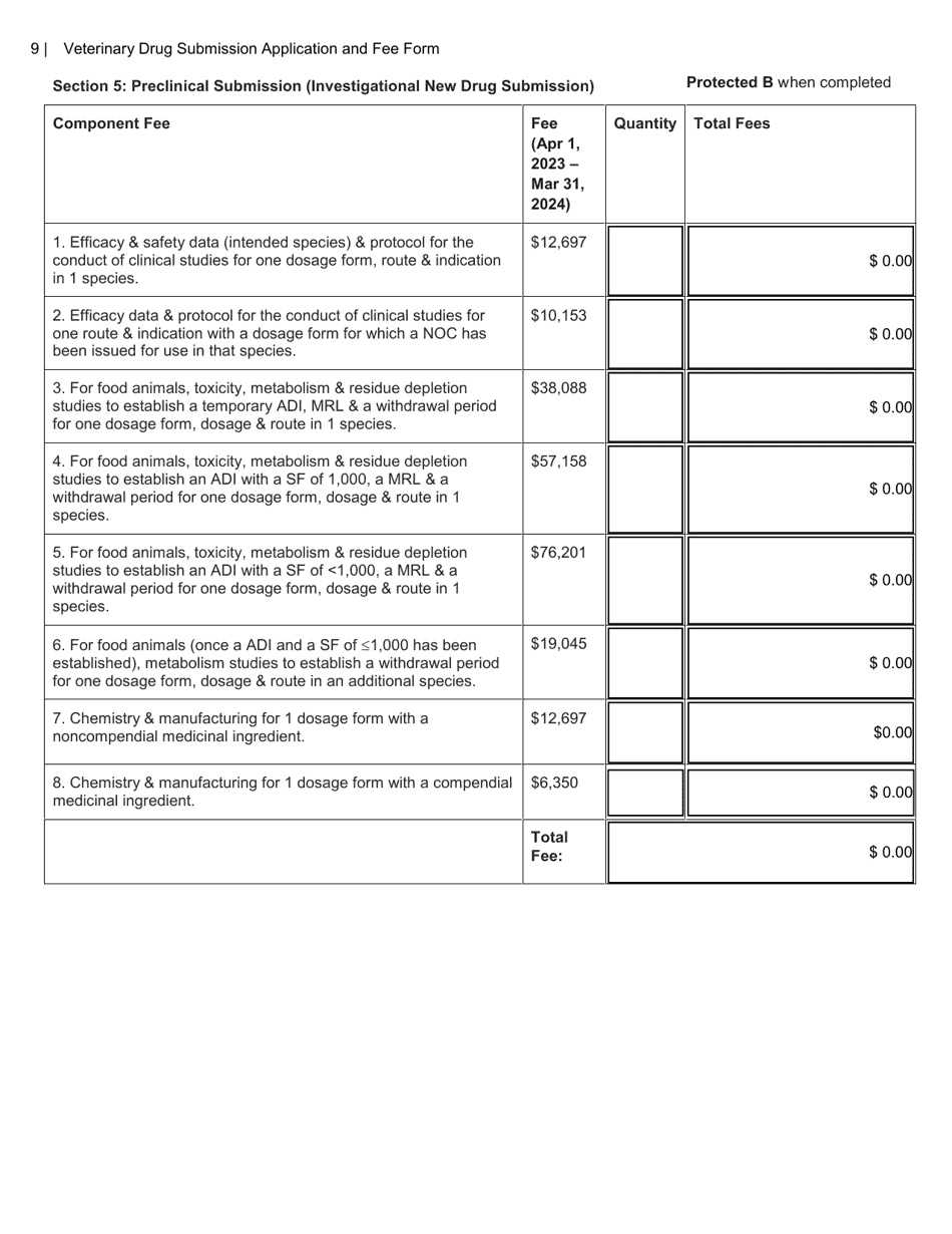 Veterinary Drug Submission Application and Fee Form - Canada, Page 9