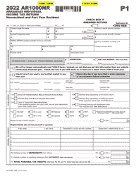 Document preview: Form AR1000NR Individual Income Tax Return - Nonresident and Part Year Resident - Arkansas