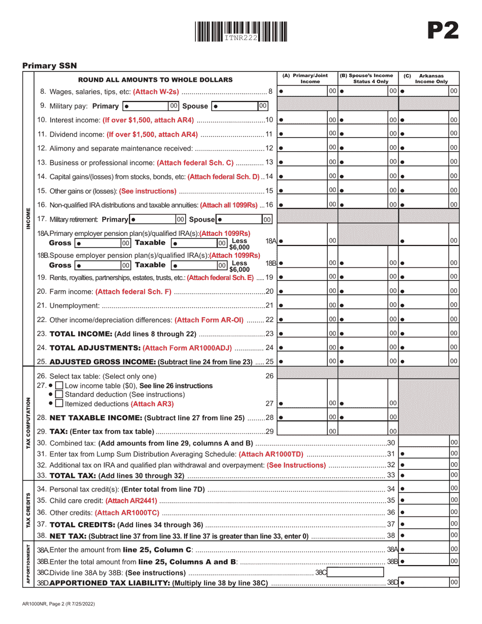 Form Ar1000nr Download Fillable Pdf Or Fill Online Individual Income Tax Return Nonresident 6915
