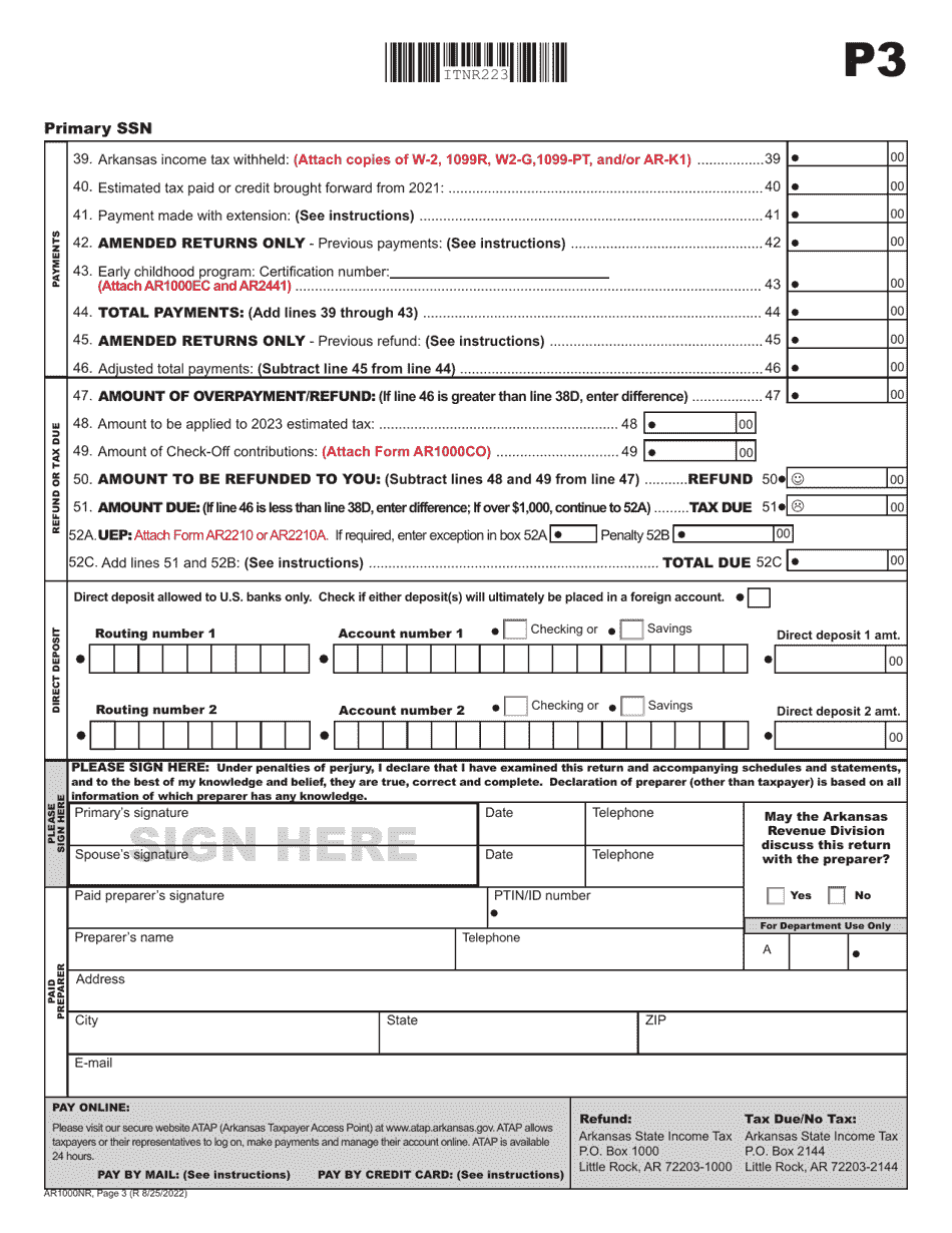 Form Ar1000nr Download Fillable Pdf Or Fill Online Individual Income