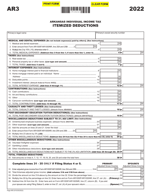 Form AR3 Itemized Deductions - Arkansas, 2022