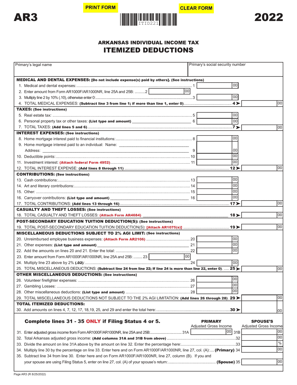 2019 — 2024 Form AR3 Download Fillable PDF or Fill Online Itemized
