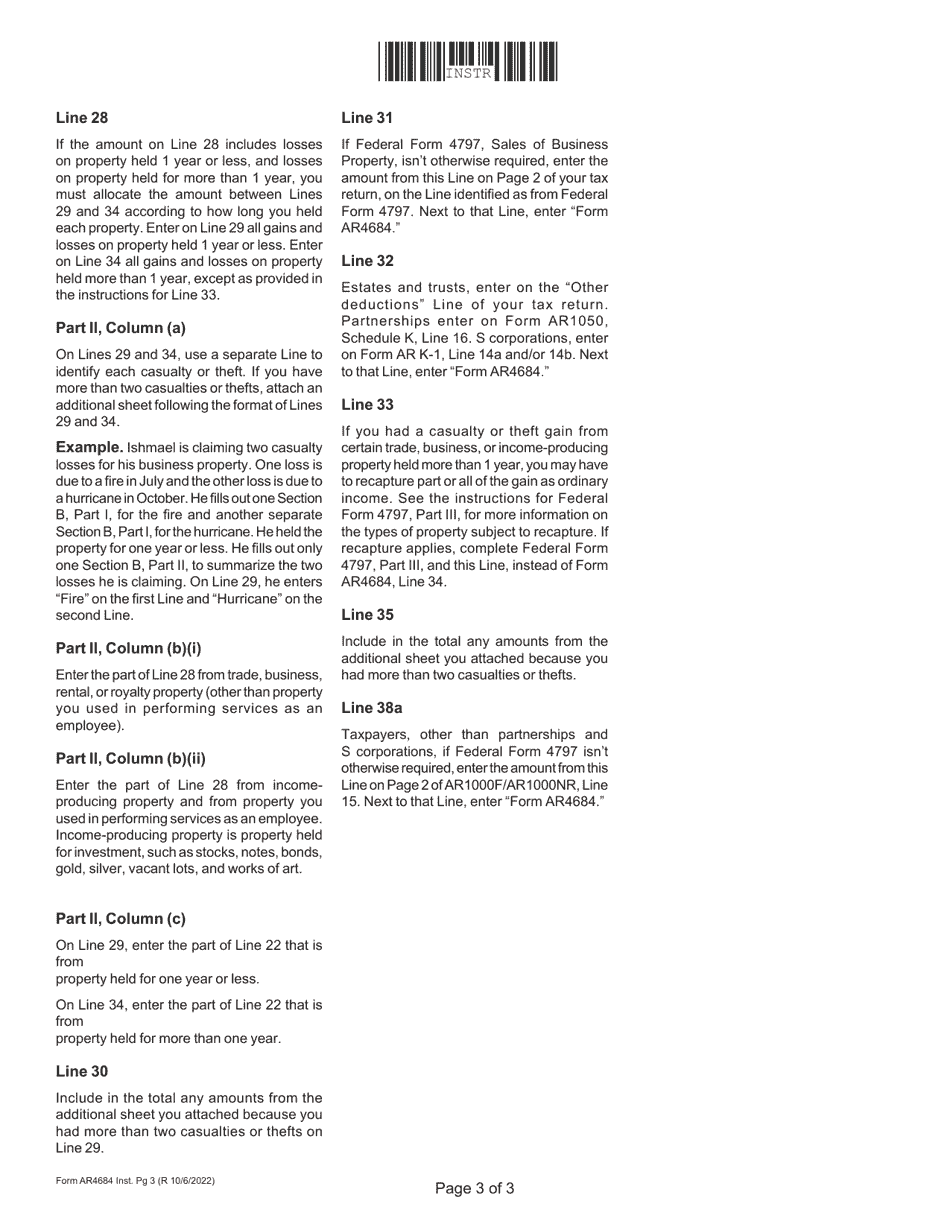 Instructions for Form AR4684 Casualties and Thefts - Arkansas, Page 3