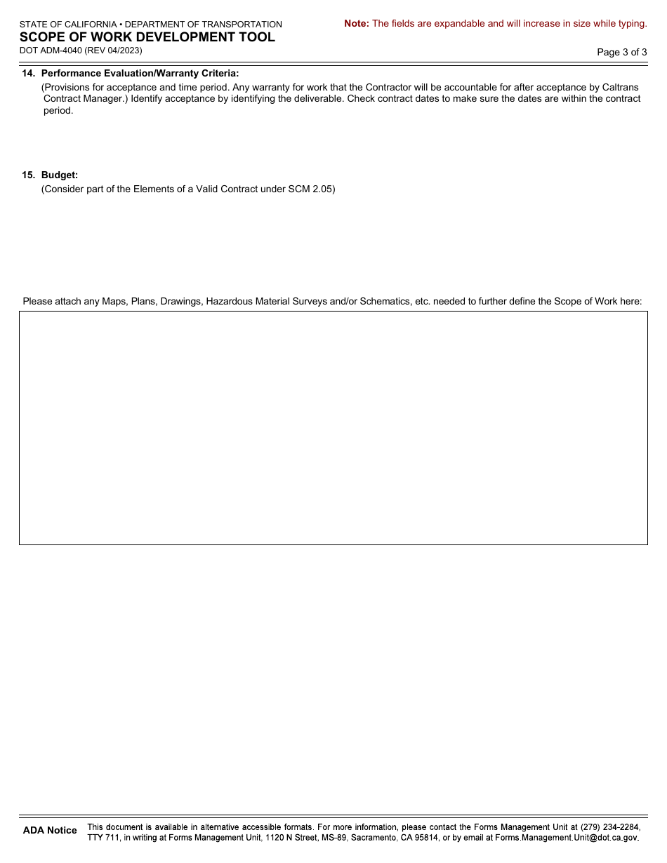 Form DOT ADM-4040 Scope of Work Development Tool - California, Page 3