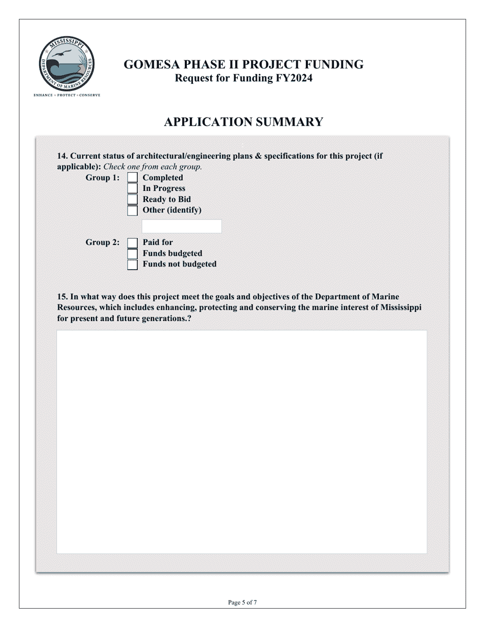 Request for Funding - Gomesa Phase II Project Funding - Mississippi, Page 5