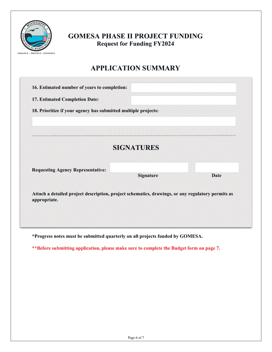 Request for Funding - Gomesa Phase II Project Funding - Mississippi, Page 6