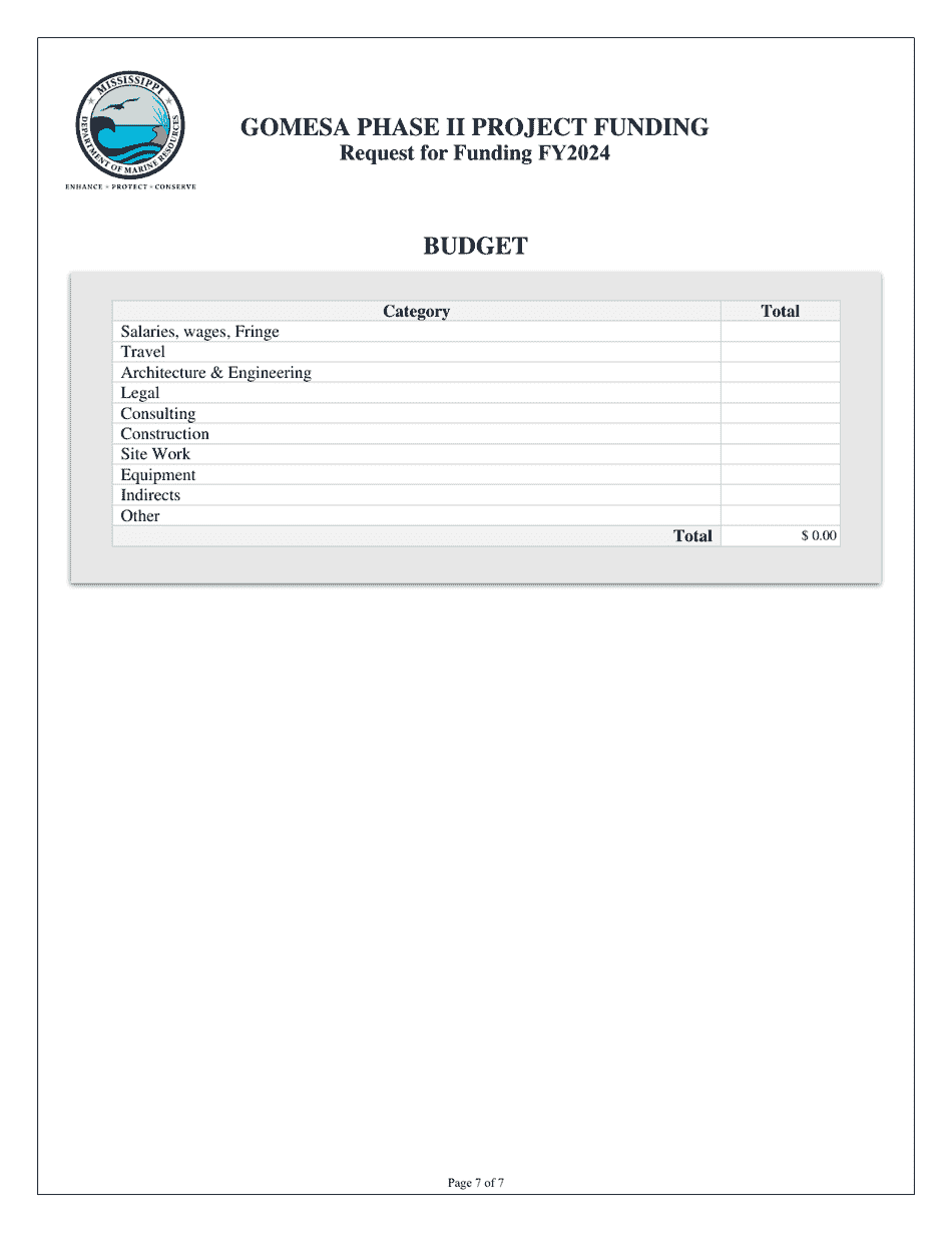Request for Funding - Gomesa Phase II Project Funding - Mississippi, Page 7