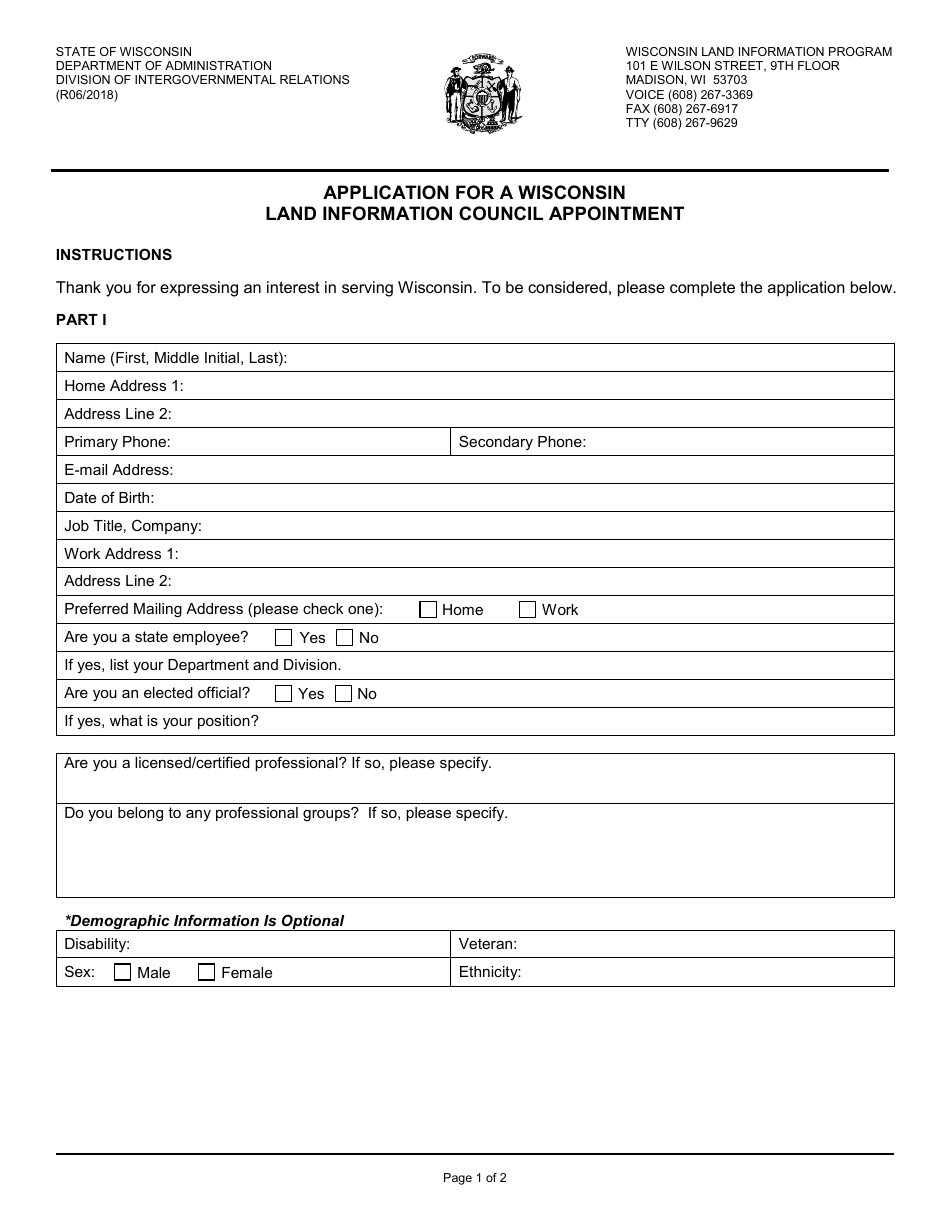 Wisconsin Application for a Wisconsin Land Information Council