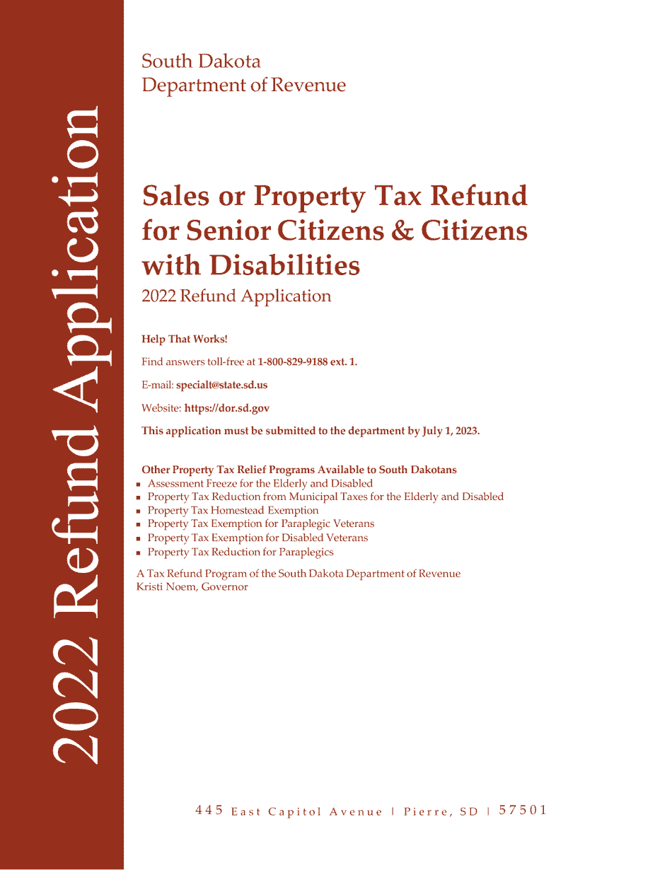 Sales or Property Tax Refund Application for Senior Citizens  Citizens With Disabilities - South Dakota, Page 1
