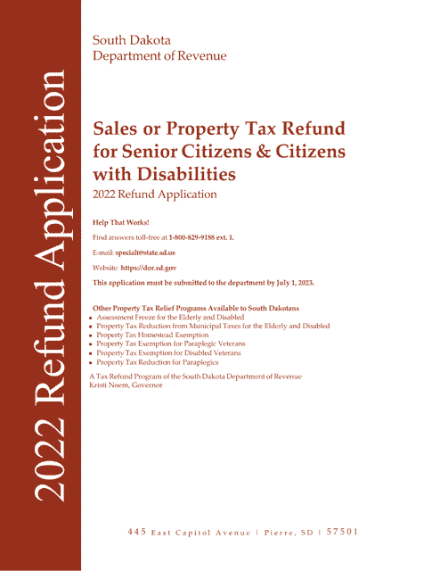 Sales or Property Tax Refund Application for Senior Citizens & Citizens With Disabilities - South Dakota Download Pdf