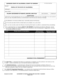 Document preview: Felony Advisement of Rights, Waiver, and Plea - County of Sonoma, California
