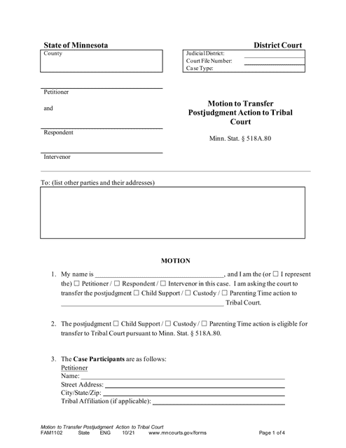 Form FAM1102  Printable Pdf