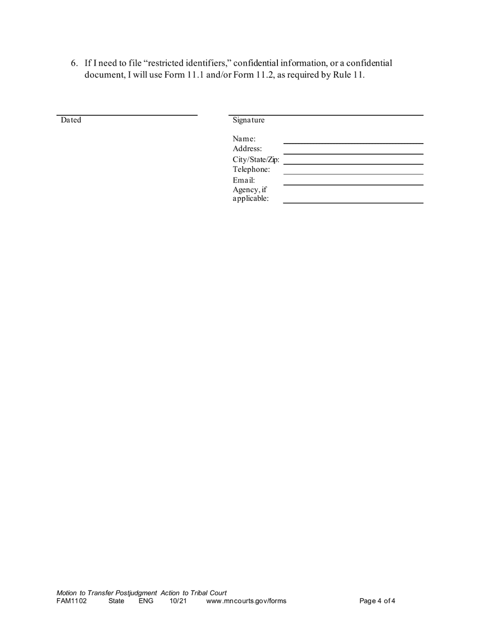 Form FAM1102 Download Printable PDF or Fill Online Motion to Transfer