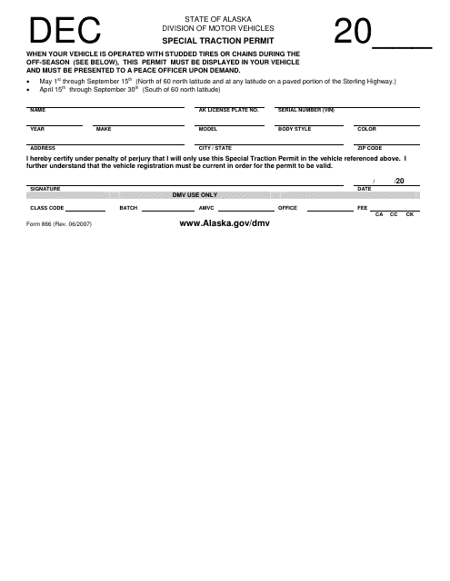 Form 866 Special Traction Permit - Alaska