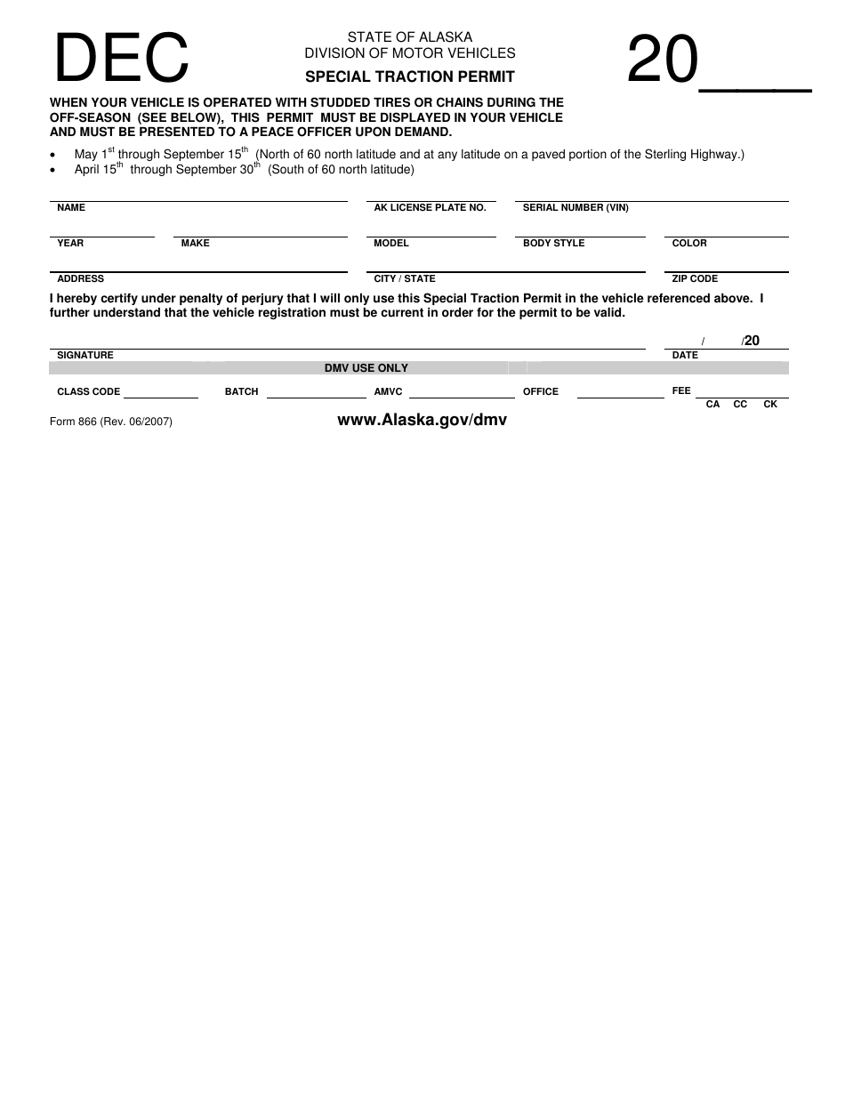 Form 866 Fill Out, Sign Online and Download Printable PDF, Alaska