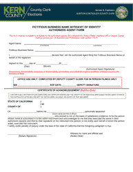 Document preview: Fictitious Business Name Affidavit of Identity Authorized Agent Form - Kern County, California