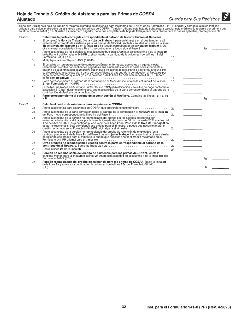 Instrucciones para IRS Formulario 941-X (PR) Ajuste a La Declaracion Federal Trimestral Del Patrono O Reclamacion De Reembolso (Spanish), Page 32