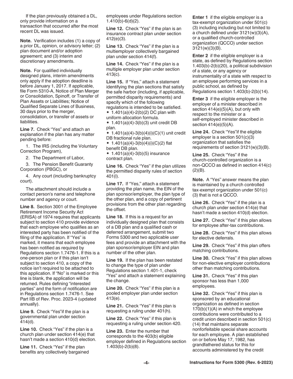 Instructions for IRS Form 5300 Application for Determination for Employee Benefit Plan, Page 4