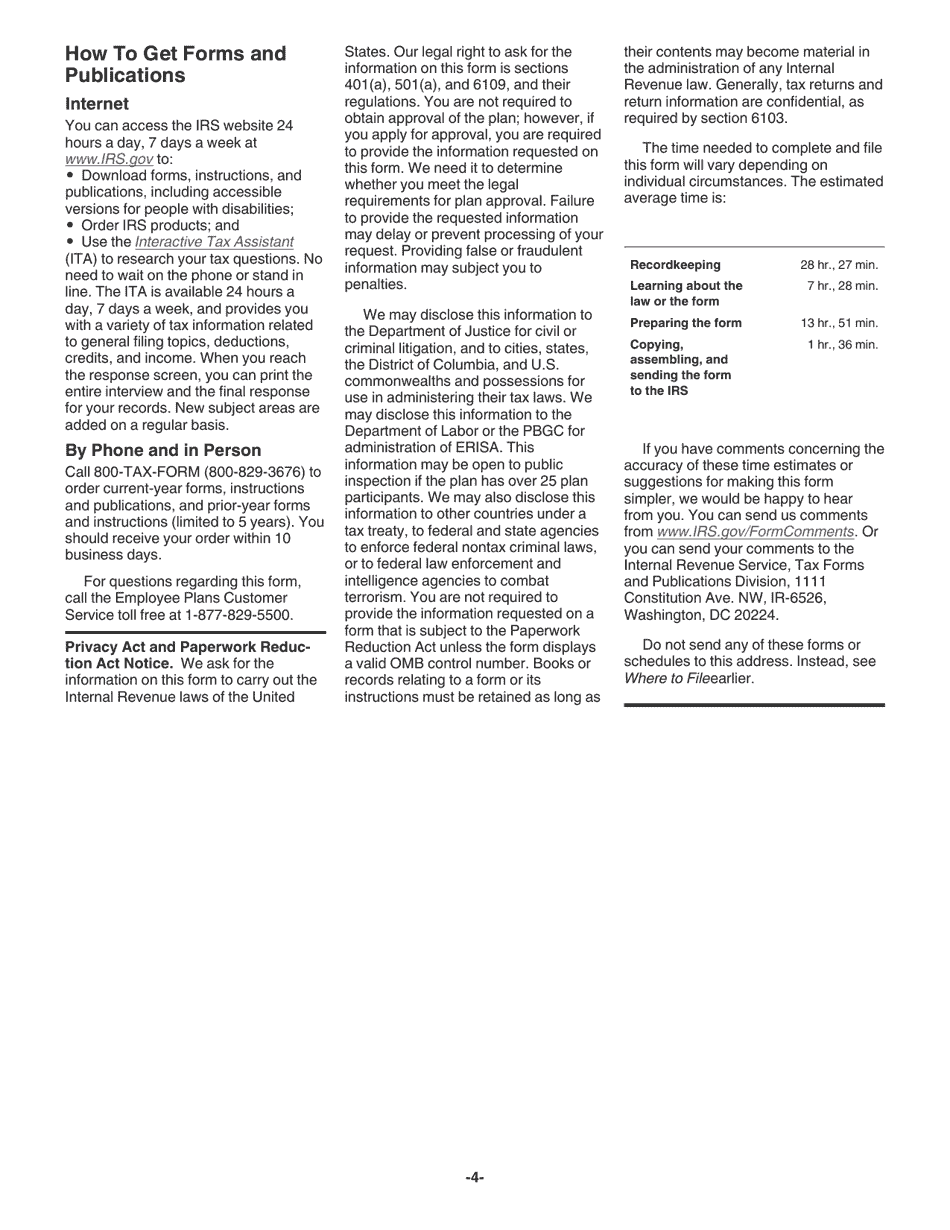 Instructions for IRS Form 5307 Application for Determination for Adopters of Modified Nonstandardized Pre-approved Plans, Page 4