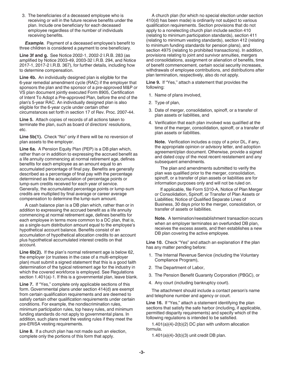 Instructions for IRS Form 5310 Application for Determination for Terminating Plan, Page 3